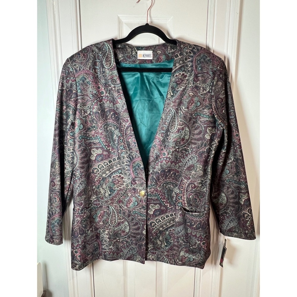 Vintage Inseparables Paisley Blazer Jacket Purple Teal Gold USA Made Size 14 NWT